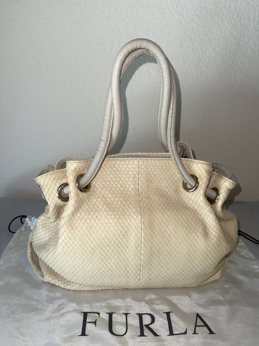 Furla Ivory Snake Embossed Leather Bag - Picture 2 of 3
